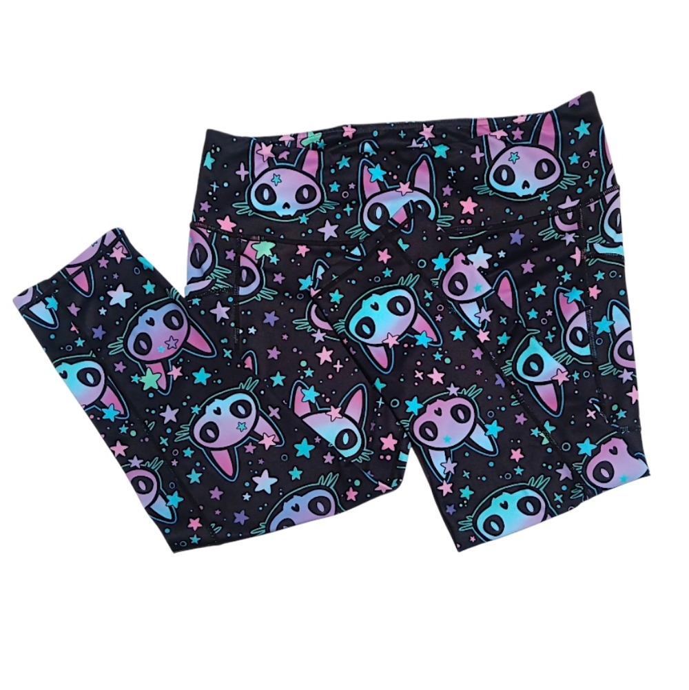 CVG Cat Print Capri Leggings - Purple and Blue